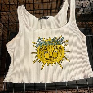 White graphic crop top